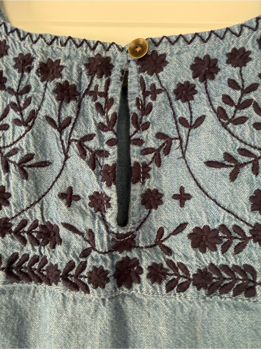 GAP Light Blue Chambray Tank with Navy Embroidered Yoke - Picture 5 of 5